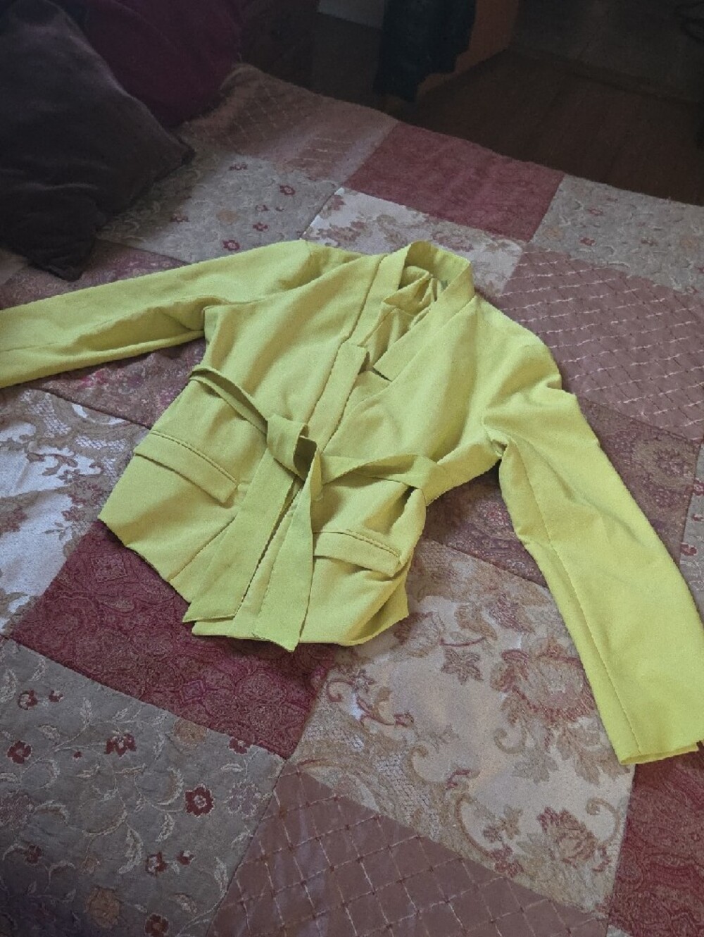 New York & Company Bright Yellow Belted Pantsuit - Picture 5 of 6